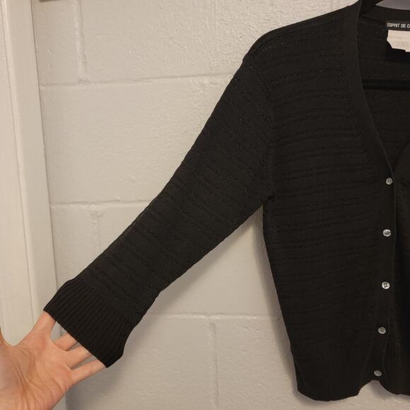 VTG Esprit De Corp Black Metallic Stripe Cardigan Large #407 - Picture 4 of 9